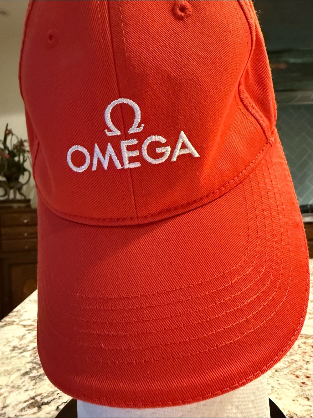 Omega Red Logo Baseball Cap with White Embroidery